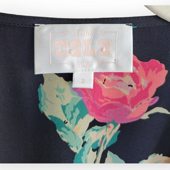 Stone Cold Fox Black Tropical Silk Wrap Mini Dress Long Sleeve XS Boho LA - Picture 7 of 11